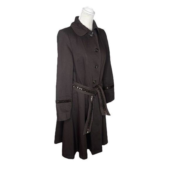 Zara Trench Coat with Peter Pan Collar & Sequin Embellishment Detail Size Large - Picture 4 of 12